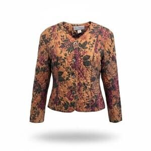 Norton McNaughton Women's 14 Quilted Jacket Autumn Floral Print Button Front